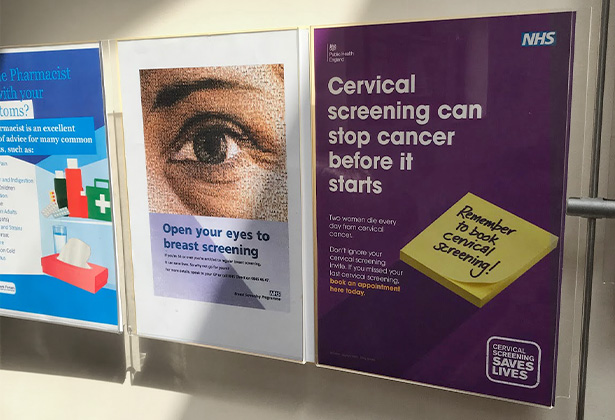 A poster about cervical cancer in a waiting room